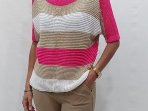 trui fuchsia/goud streep