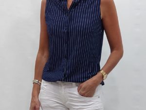 Angelle Milan travelblouse mouwloos navy streep