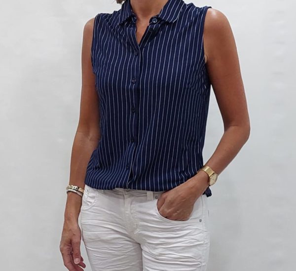 Angelle Milan travelblouse mouwloos navy streep
