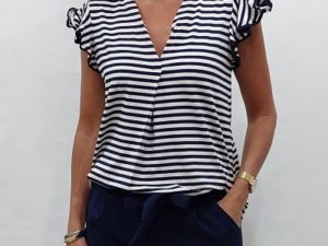 shirt streep navy/wit