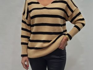 trui streep beige/zwart