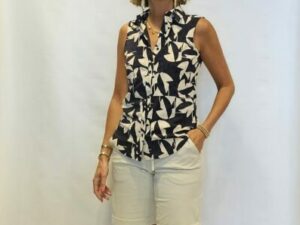Mi Piace blouse mouwloos print navy