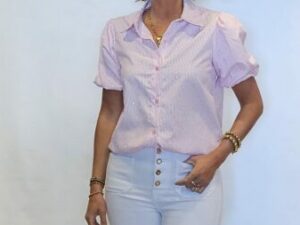 streepblouse roze glitter